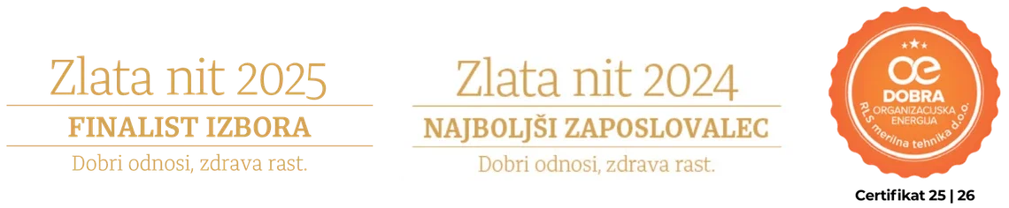 Zlata nit 2025 – finalist izbora, Zlata nit 2024 – najboljši zaposlovalec, certifikat Dobra organizacijska energija 25 | 26